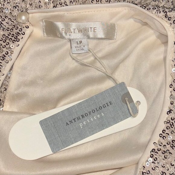 Anthropologie Flat White Sequin Long-Sleeve Top Size L Petite Keyhole Back - Picture 9 of 9